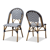 Baxton Studio Celie Classic French Indoor and Outdoor Blue and White Bamboo Style Stackable Bistro Dining Chair Set of 2